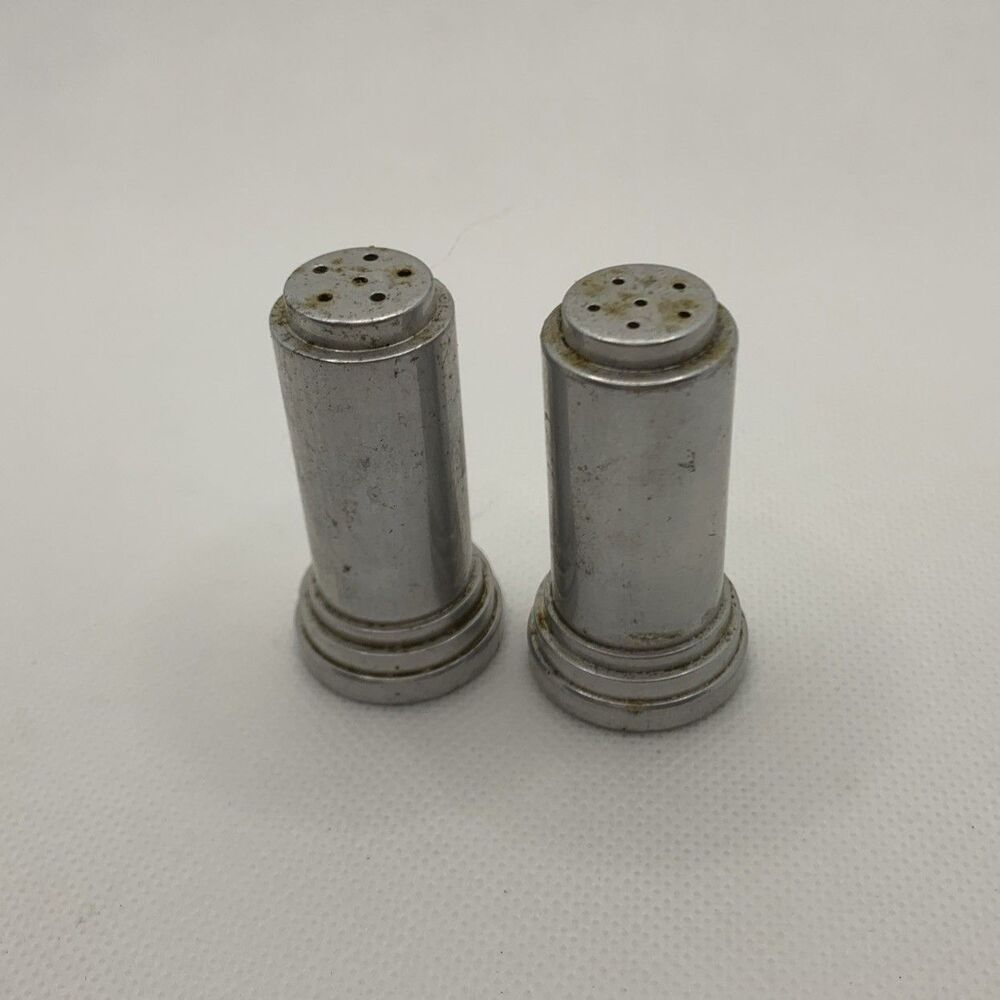 Vintage Art Deco Solid Polished Aluminum Salt Pepper Shakers